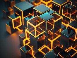 3D Futuristic cubes background Abstract geometric mosaic Square tiles pattern created with technology photo