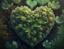 Green heart made by foliage that represents environmental protection created with technology photo