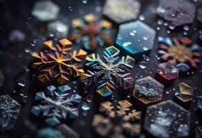 Colorful translucent snowflake on dark background created with technology photo