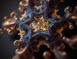 An endless fractals made of black and gold crystals natural gemstone technology photo