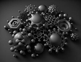 Abstract black geometric background Various shapes Flat lay created with technology photo