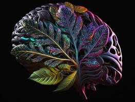 Colorful brain made by leaves background created with technology photo