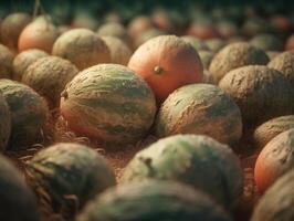 Beautiful organic background of freshly picked melons created with technology photo