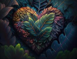 Green heart made by foliage that represents environmental protection created with technology photo