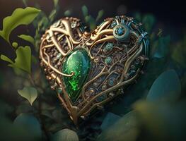 Green heart that represents environmental protection created with technology photo