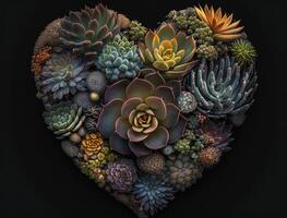 Green heart made by various succulents Environmental protection concept created with technology photo