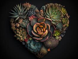 Green heart made by various succulents Environmental protection concept created with technology photo