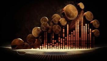 Double exposure of graph and rows of coins for finance and business concept. photo