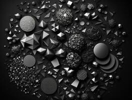 Abstract black geometric background Various shapes Flat lay created with technology photo