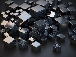Futuristic cubes dark black background Abstract geometric mosaic grid Square tiles pattern technology photo