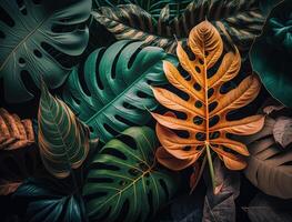 Abstract green Tropical Banana and Monstera Leaves background created with technology photo