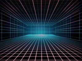 Perspective grid abstract retro background created with technology photo