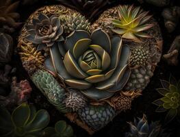 Green heart made by various succulents Environmental protection concept created with technology photo