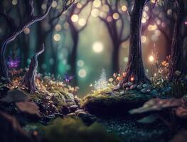 Fantasy forest landscape created with technology photo