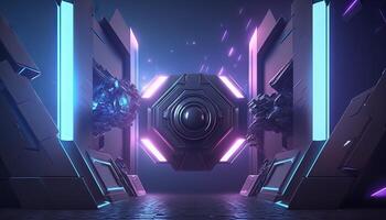 3d illustration of blue and purple futuristic sci-fi techno lights-cool background. photo