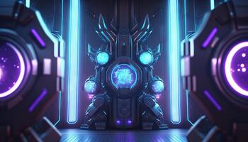 3d illustration of blue and purple futuristic sci-fi techno lights-cool background. photo