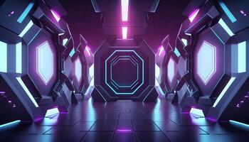 3d illustration of blue and purple futuristic sci-fi techno lights-cool background. photo