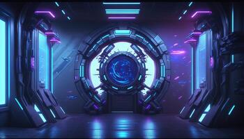 3d illustration of blue and purple futuristic sci-fi techno lights-cool background. photo
