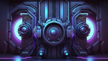 3d ilustración de azul y púrpura futurista ciencia ficción techno luces-cool antecedentes. generativo ai foto