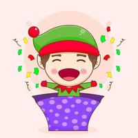 Cute elf popped out from gift box chibi cartoon character vector