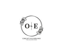 initial OE letters hand drawn feminine and floral botanical logo suitable for spa salon skin hair beauty boutique and cosmetic company. vector