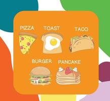 Food flashcard. Cute flashcard for children. Flashcard collection vector