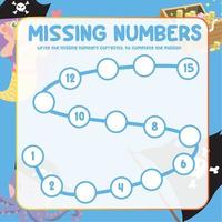 Missing numbers. Write the answer correctly. Educational printable math worksheet. Counting practice. Vector file.