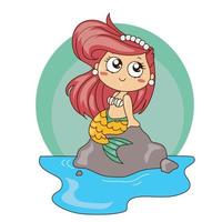 Cute little mermaid on a white background for kids fashion artworks, children books, birthday invitations, greeting cards, posters. Fantasy cartoon vector illustration.