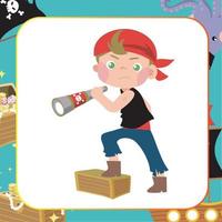 Cute Pirate Flashcard for Children. Ready to print. Printable game card. Educational card for preschool. Vector illustration.