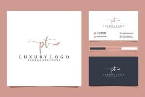 Initial PT Feminine logo collections and business card template Premium Vector