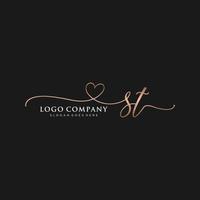 Initial ST feminine logo collections template. handwriting logo of initial signature, wedding, fashion, jewerly, boutique, floral and botanical with creative template for any company or business. vector