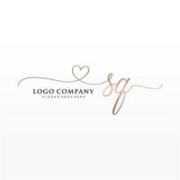 Initial SQ feminine logo collections template. handwriting logo of initial signature, wedding, fashion, jewerly, boutique, floral and botanical with creative template for any company or business. vector