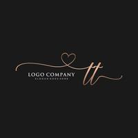 Initial TT feminine logo collections template. handwriting logo of initial signature, wedding, fashion, jewerly, boutique, floral and botanical with creative template for any company or business. vector