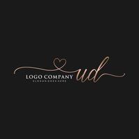 Initial UD feminine logo collections template. handwriting logo of initial signature, wedding, fashion, jewerly, boutique, floral and botanical with creative template for any company or business. vector