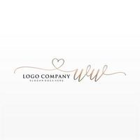 Initial WW feminine logo collections template. handwriting logo of initial signature, wedding, fashion, jewerly, boutique, floral and botanical with creative template for any company or business. vector