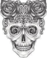 Art vintage mix fancy skull. Hand drawing and make graphic vector. vector