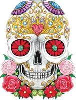 Art fancy skull day of the dead. Hand watercolor painting on paper. vector