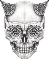 cráneo de diablo surrealista de fantasía de arte. dibujo a mano y hacer vector gráfico.