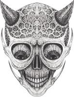 Art surreal devil skull. Hand drawing and make graphic vector. vector