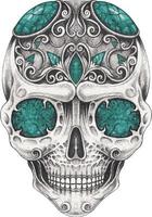 Art vintage mix turquoise stone fancy skull. Hand drawing and make graphic vector. vector