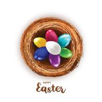 Happy easter illustration colorful eggs in a basket card background vector