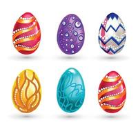 Happy easter colorful painted egg set design vector