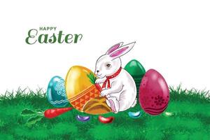 Happy easter colorful painted egg and rabbit holiday card background vector