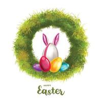 Happy easter holiday with painted egg with rabbit ears card design vector