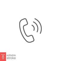 Phone call ringing icon. Telephone, incoming, receiver, communication concept. Simple outline style. Thin line symbol. Vector illustration isolated on white background. Editable stroke EPS 10.