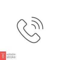 Phone call ringing icon. Telephone, incoming, receiver, communication concept. Simple outline style. Thin line symbol. Vector illustration isolated on white background. Editable stroke EPS 10.