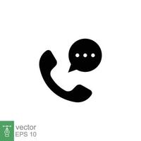 Old phone handset and talk bubble icon. Telephone support, communication concept. Simple solid style. Black silhouette, glyph symbol. Vector illustration isolated on white background. EPS 10.