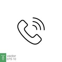 Phone call ringing icon. Telephone, incoming, receiver, communication concept. Simple outline style. Thin line symbol. Vector illustration isolated on white background. EPS 10.