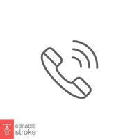 Phone call ringing icon. Telephone, incoming, receiver, communication concept. Simple outline style. Thin line symbol. Vector illustration isolated on white background. Editable stroke EPS 10.