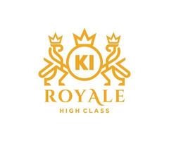 Golden Letter KI template logo Luxury gold letter with crown. Monogram alphabet . Beautiful royal initials letter. vector